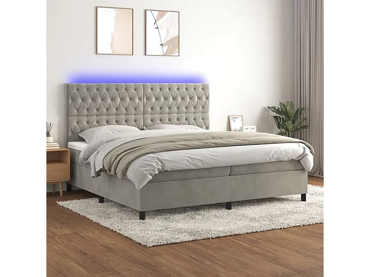 Sommier à lattes de lit matelas et LED Gris clair 200x200