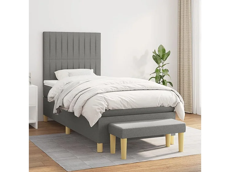 Sommier à lattes de lit avec matelas Gris foncé 90x200 Tissu