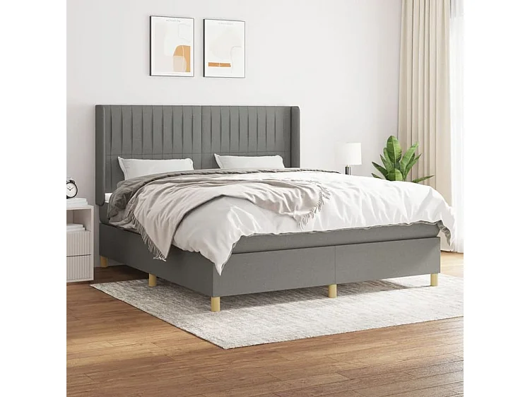 Sommier à lattes de lit avec matelas Gris foncé 160x200 Tissu