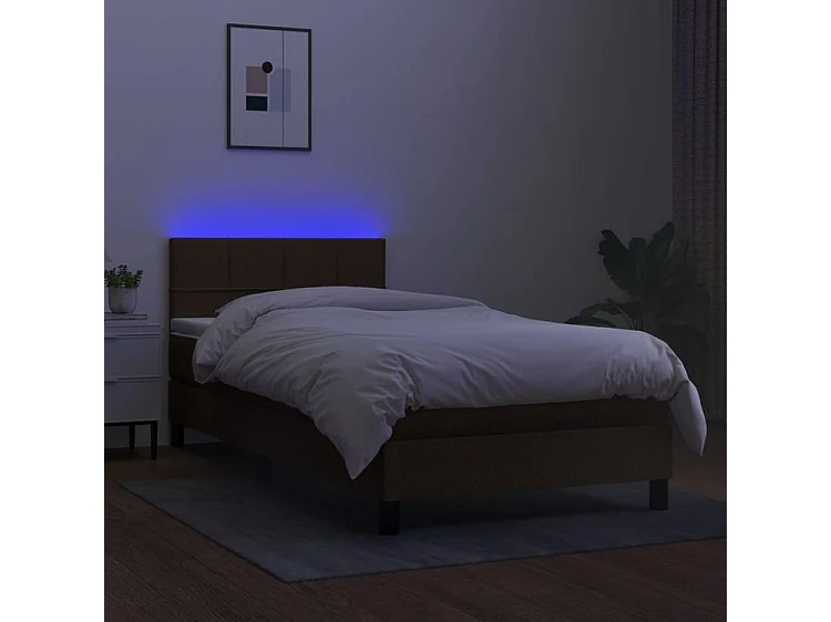 Sommier à lattes de lit matelas et LED Marron foncé 100x200