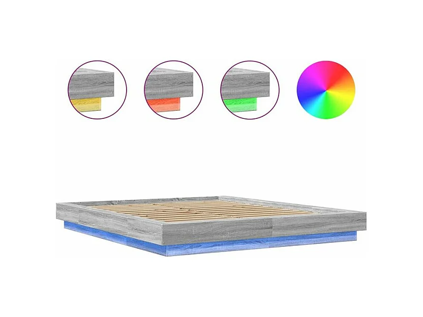 Cadre de lit avec lumières LED sonoma gris 160x200