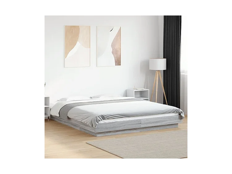 Cadre de lit avec lumières LED sonoma gris 160x200