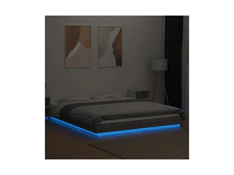 Cadre de lit avec lumières LED sonoma gris 160x200