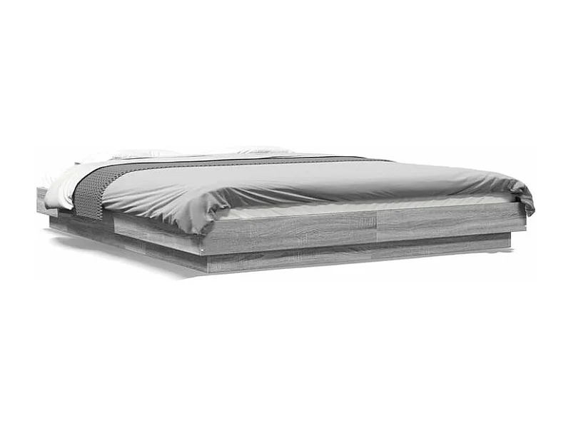 Cadre de lit avec lumières LED sonoma gris 160x200