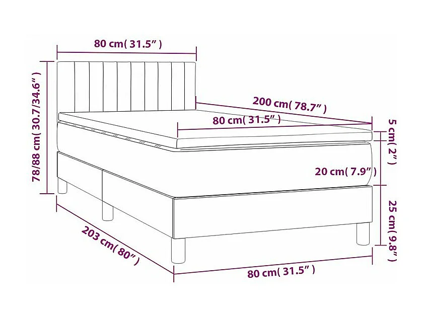 Sommier à lattes de lit et matelas Noir 80x200 Tissu