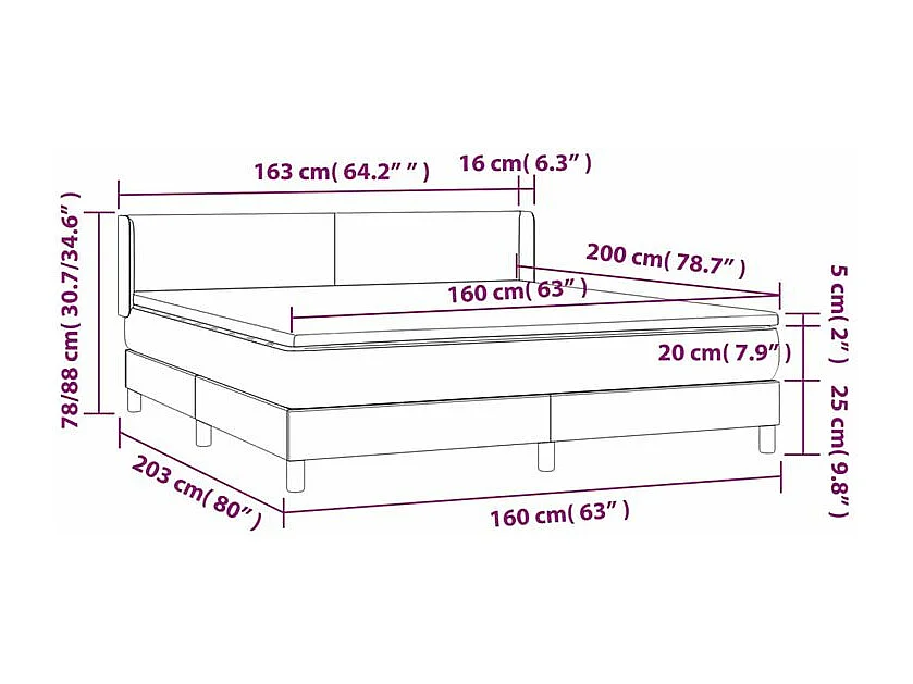 Sommier à lattes de lit et matelas Gris foncé 160x200 Velours