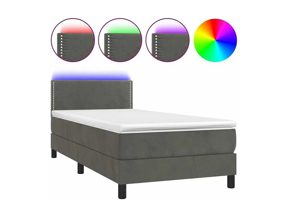 Sommier à lattes de lit avec matelas et LED Gris foncé 90x200