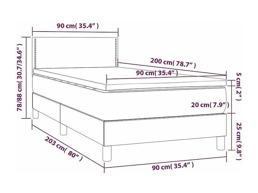Sommier à lattes de lit avec matelas et LED Gris foncé 90x200