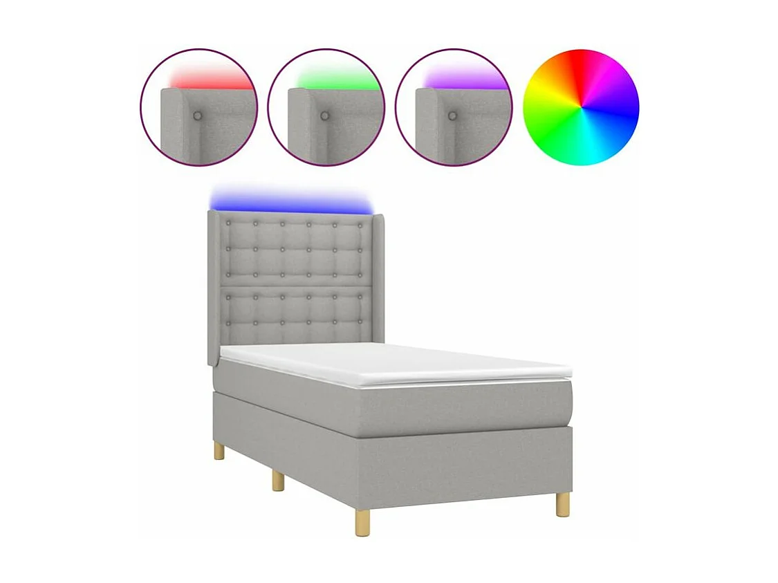Sommier à lattes de lit matelas LED Gris clair 90x190 Tissu