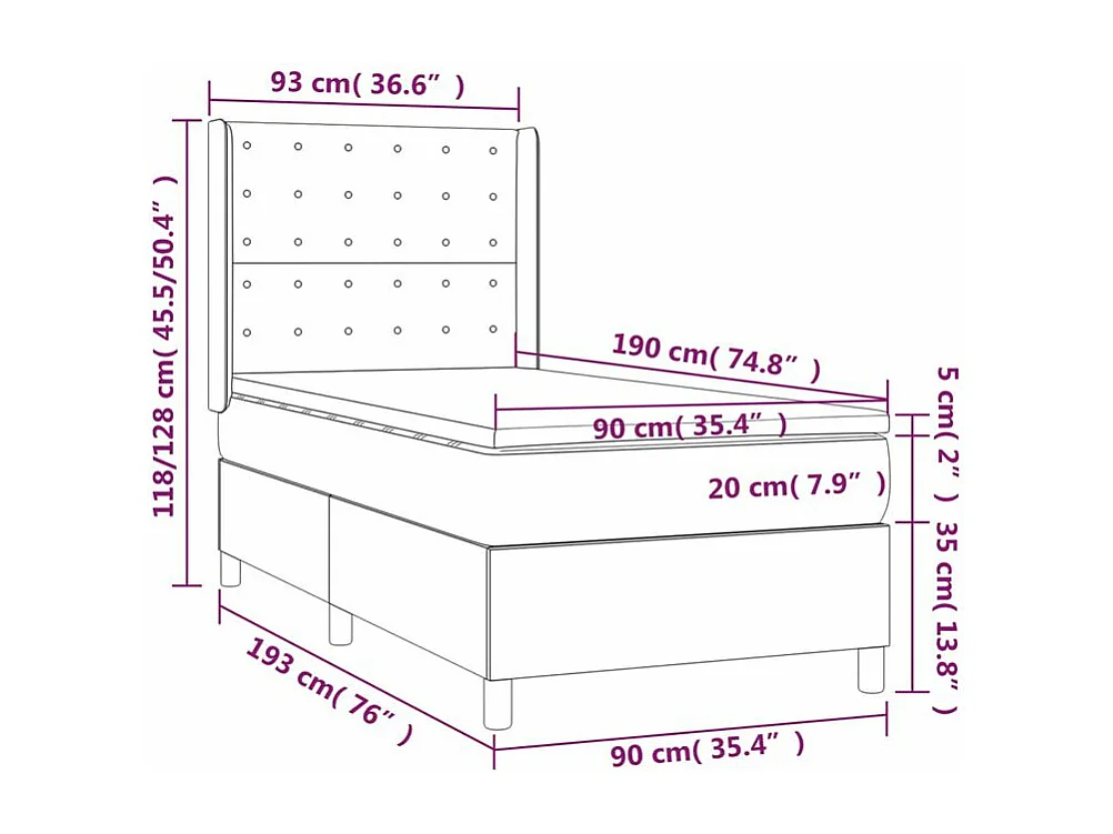 Sommier à lattes de lit matelas LED Gris clair 90x190 Tissu