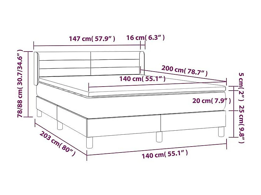 Sommier à lattes de lit et matelas Gris clair 140x200 Velours