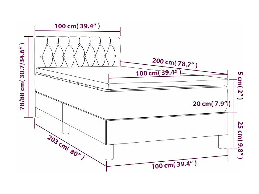 Sommier à lattes de lit avec matelas Gris foncé 100x200 Tissu