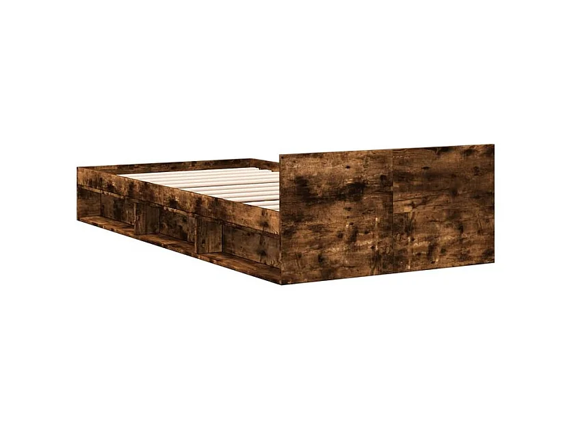 Cadre de lit et tiroir chêne fumé 75x190 bois d'ingénierie