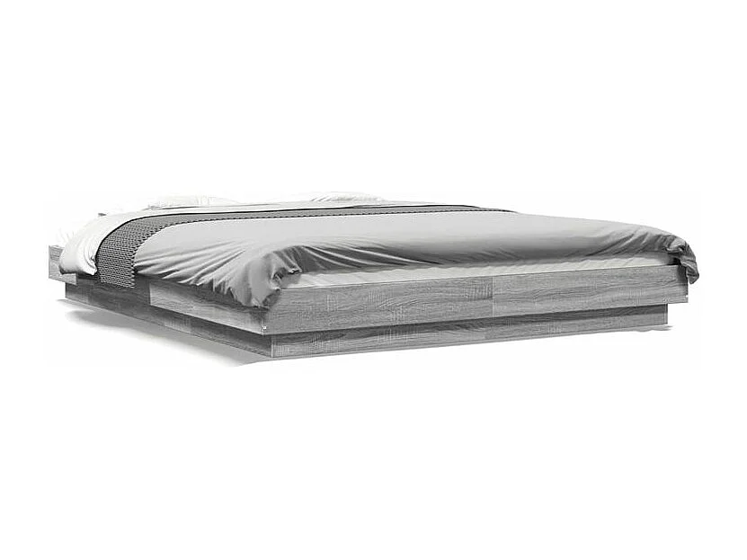 Cadre de lit avec lumières LED sonoma gris 150x200