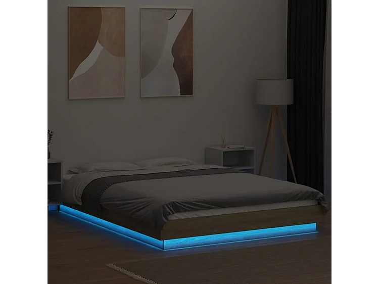 Cadre de lit avec lumières LED chêne sonoma 120x190