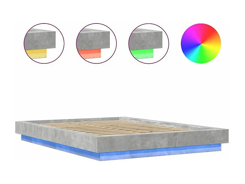 Cadre de lit avec lumières LED gris béton 120x200