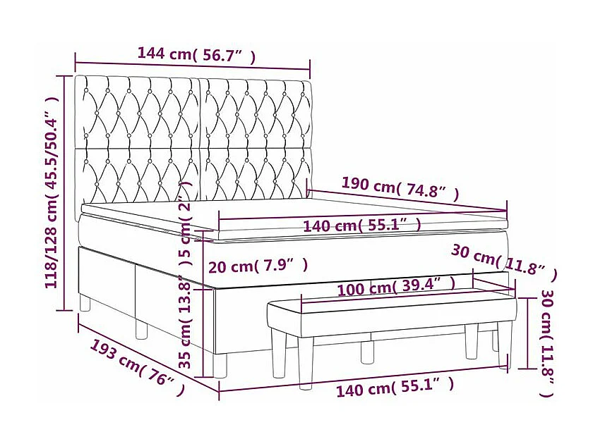 Sommier à lattes de lit avec matelas Gris clair 140x190 Tissu
