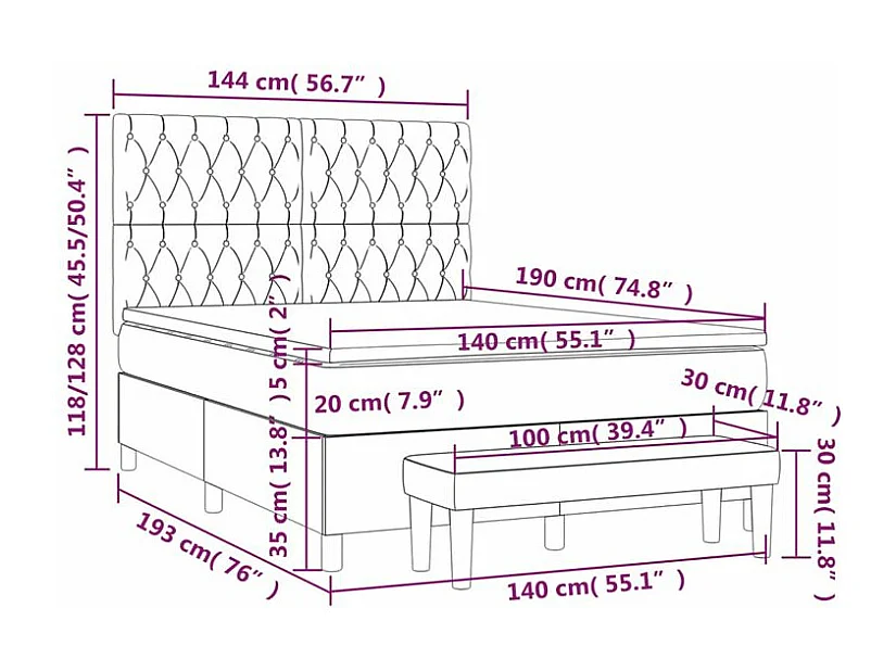 Sommier à lattes de lit avec matelas Gris clair 140x190 Tissu