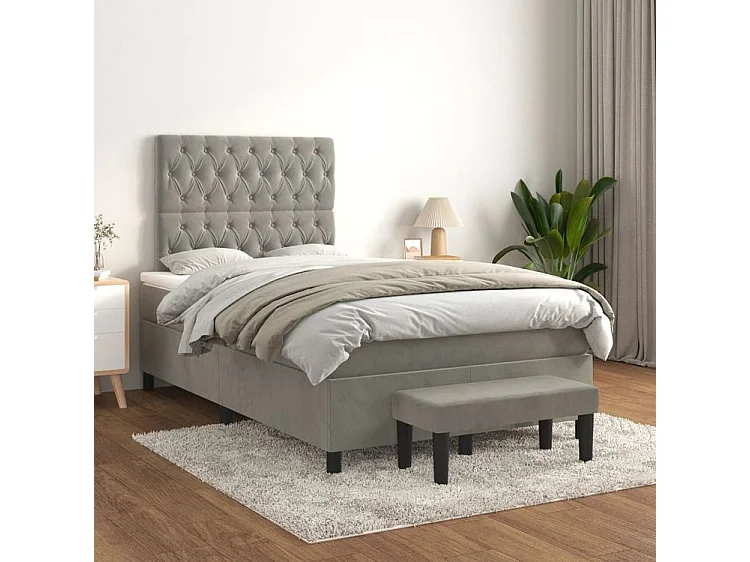 Sommier à lattes de lit et matelas Gris clair 120x200 Velours
