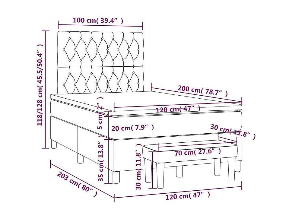 Sommier à lattes de lit et matelas Gris clair 120x200 Velours