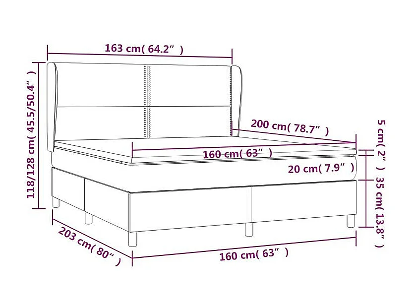 Sommier à lattes de lit et matelas Gris foncé 160x200 Velours
