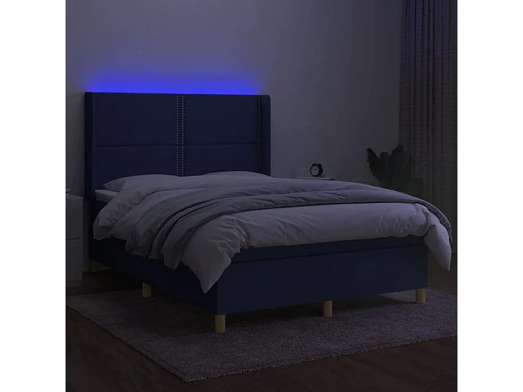 Sommier à lattes de lit matelas et LED Bleu 140x200 Tissu