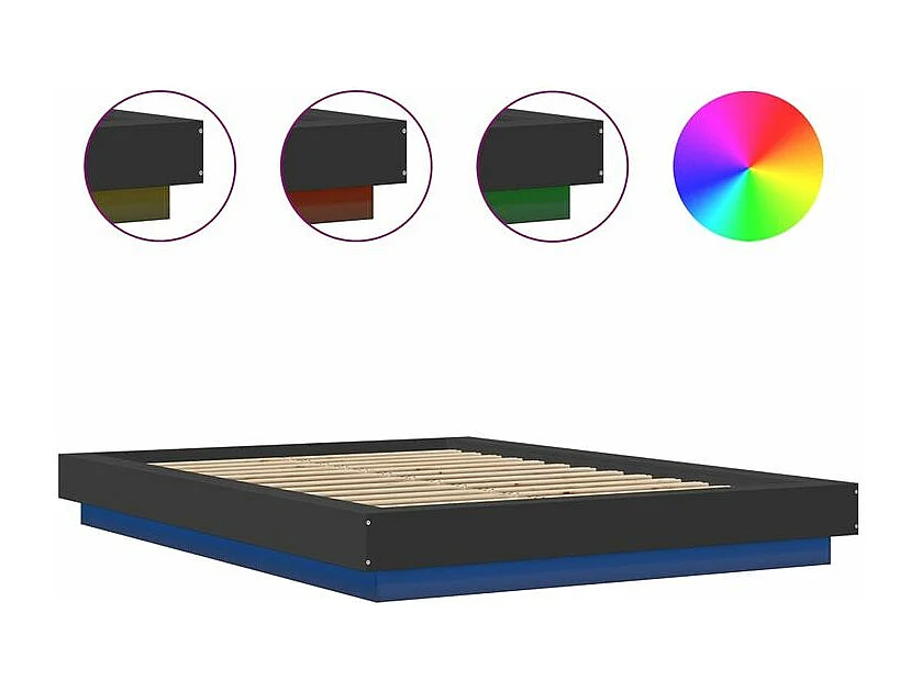 Cadre de lit avec lumières LED noir 120x190 bois d'ingénierie