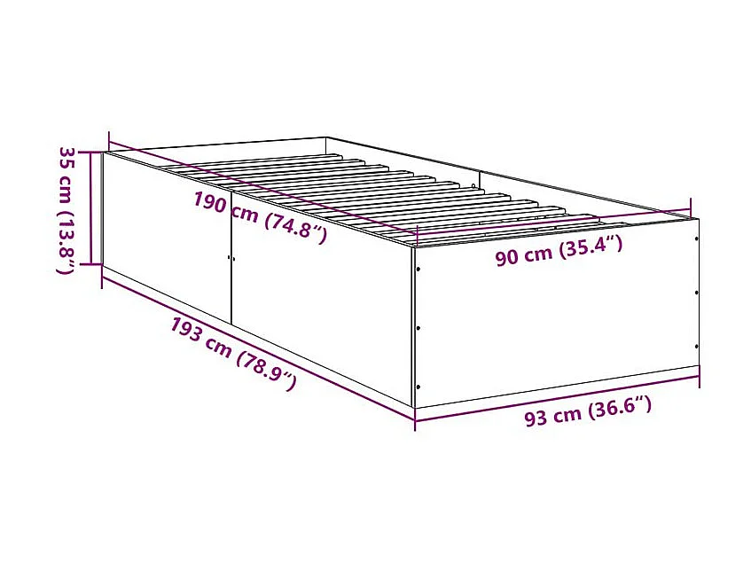 Cadre de lit noir 90x190 bois d'ingénierie