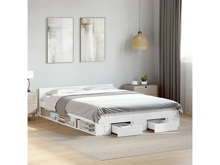 Cadre de lit à tiroirs blanc 160x200 bois d'ingénierie