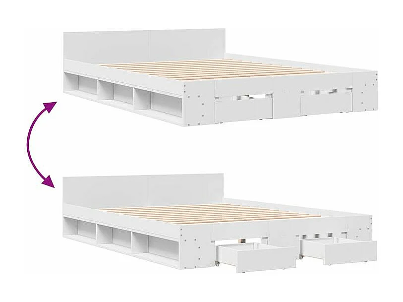 Cadre de lit à tiroirs blanc 160x200 bois d'ingénierie