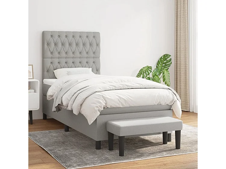 Sommier à lattes de lit avec matelas Gris clair 100x200 Tissu