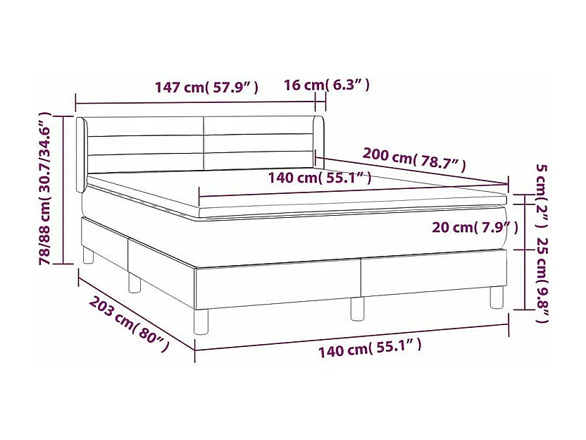 Sommier à lattes de lit avec matelas Gris foncé 140x200 Tissu