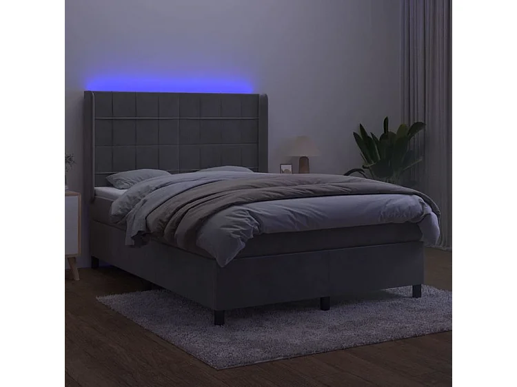 vidaXL Cama box spring colchón y LED terciopelo gris claro 140x190 cm