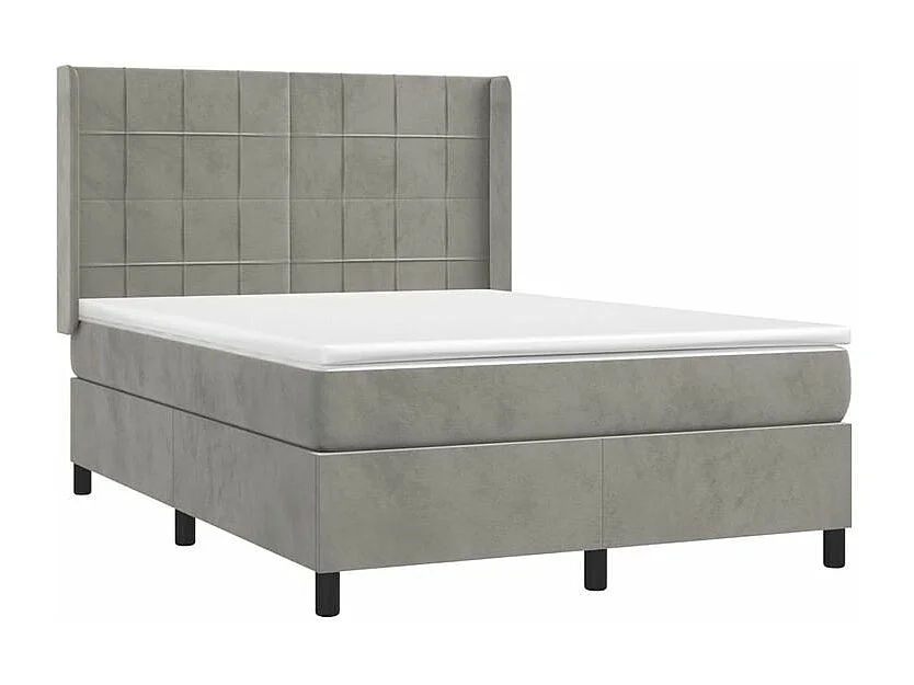 vidaXL Cama box spring colchón y LED terciopelo gris claro 140x190 cm