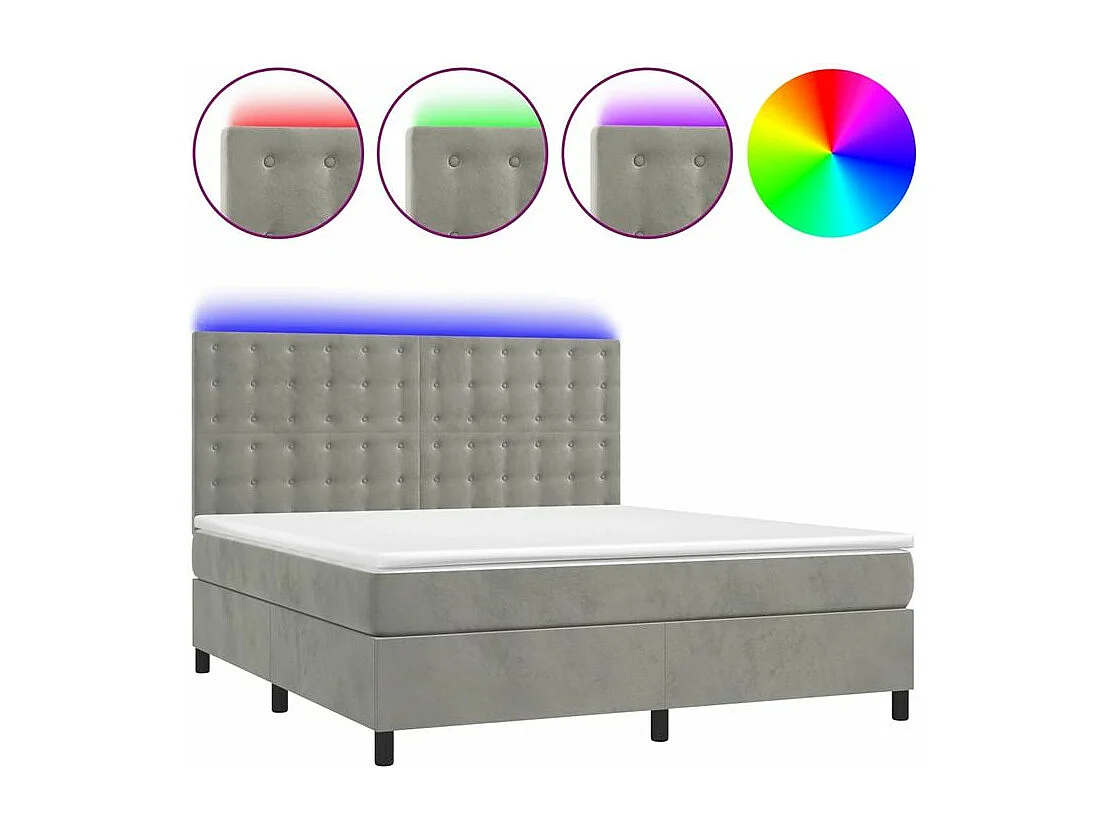 Sommier à lattes de lit matelas et LED Gris clair 180x200