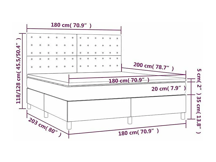 Sommier à lattes de lit matelas et LED Gris clair 180x200