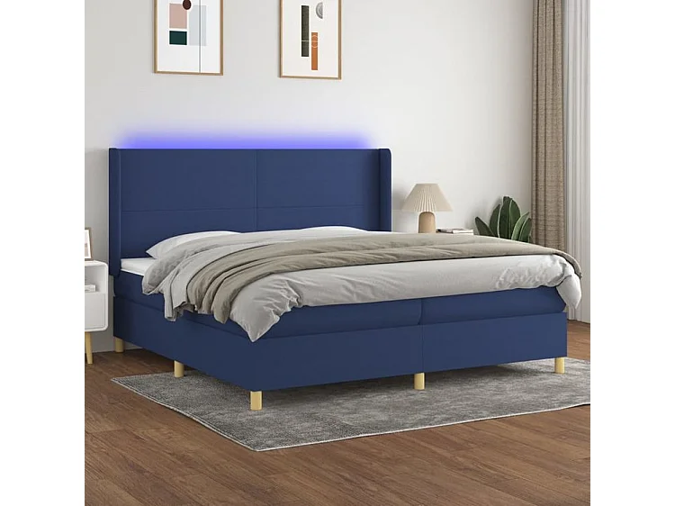 Sommier à lattes de lit matelas et LED Bleu 200x200 Tissu