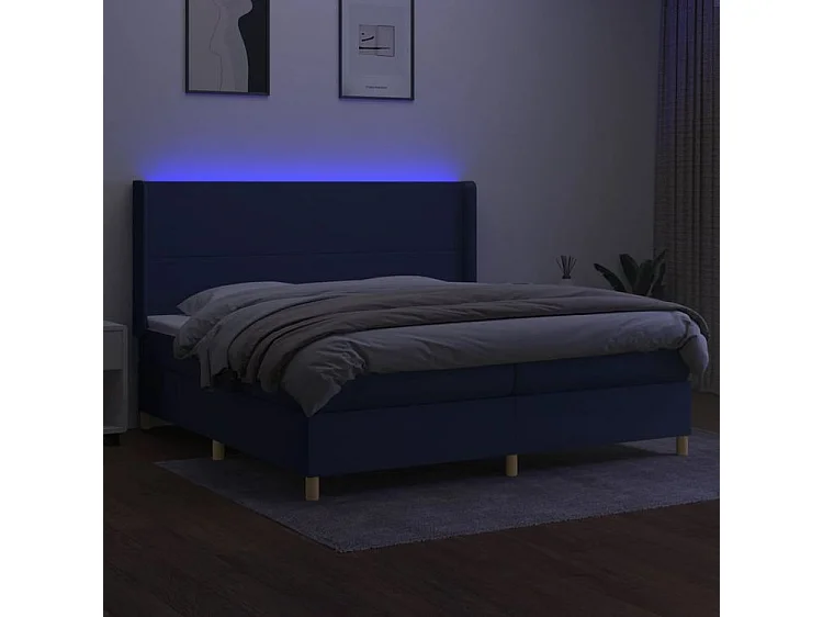 Sommier à lattes de lit matelas et LED Bleu 200x200 Tissu