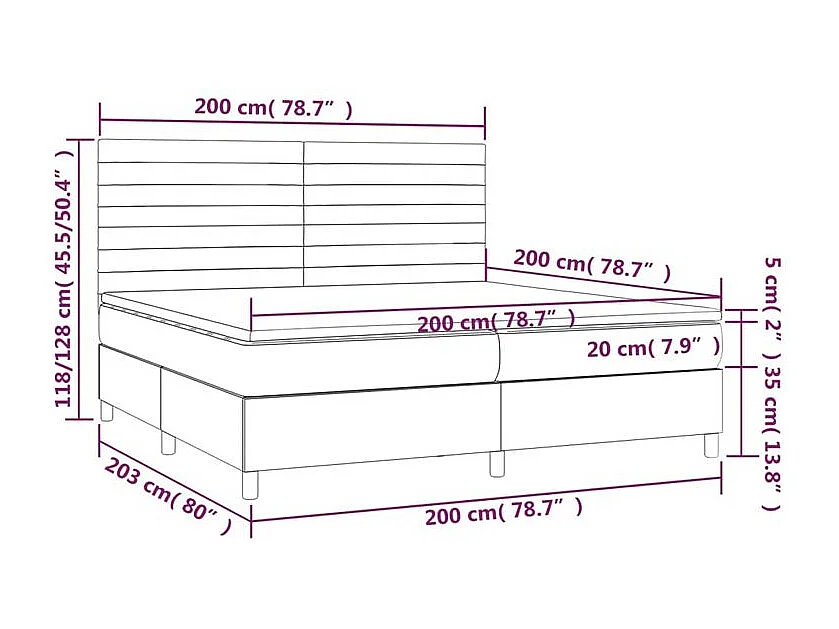 Sommier à lattes de lit et matelas Gris foncé 200x200 Velours