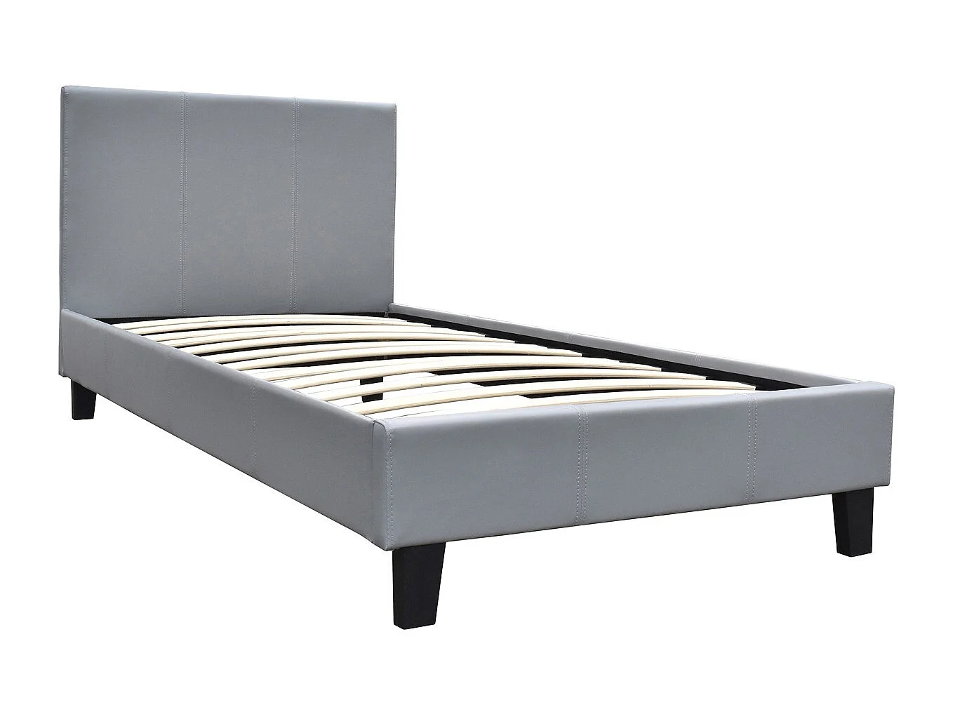 Lit 1 place simili cuir gris Diag 90x190