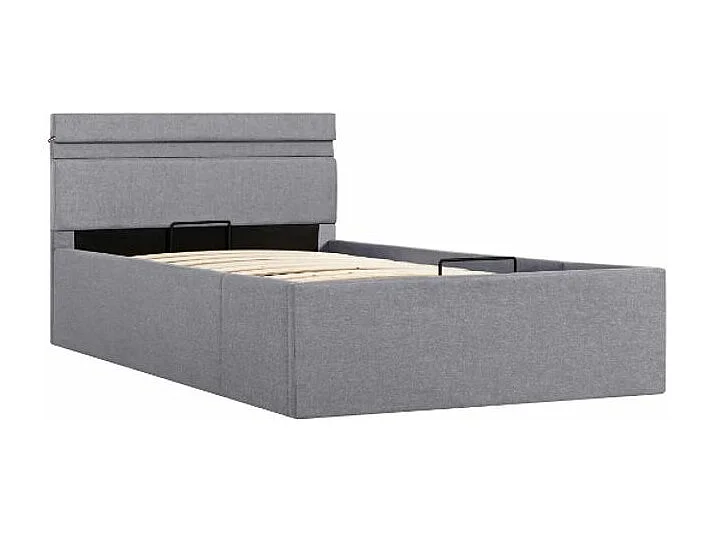 Lit coffre à LED tissu gris clair Rundo 90x200