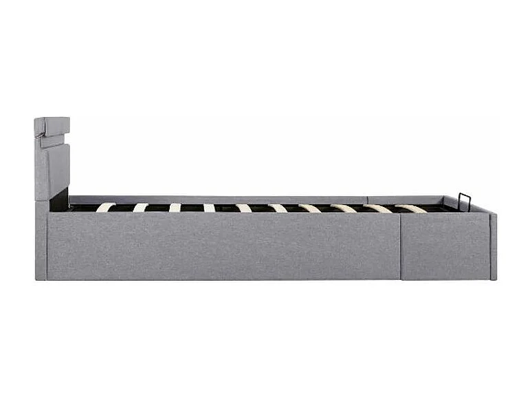 Lit coffre à LED tissu gris clair Rundo 90x200