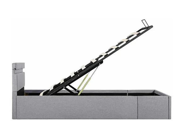 Lit coffre à LED tissu gris clair Rundo 90x200