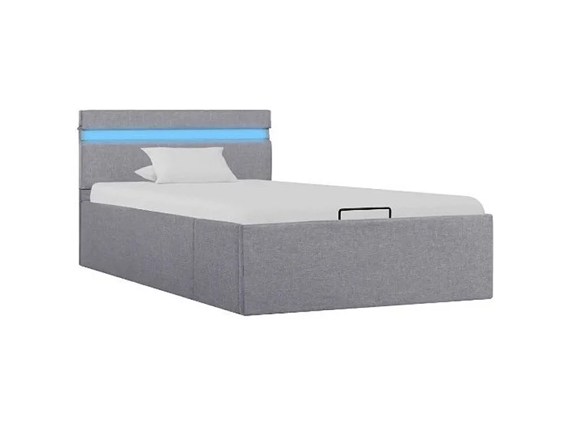 Lit coffre à LED tissu gris clair Rundo 90x200