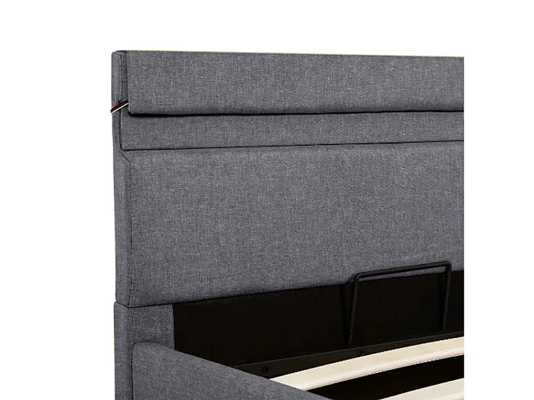 Lit coffre à LED tissu gris clair Rundo 90x200
