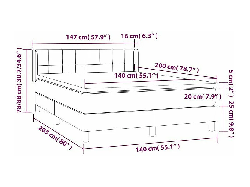 Sommier à lattes de lit et matelas Gris clair 140x200 Velours