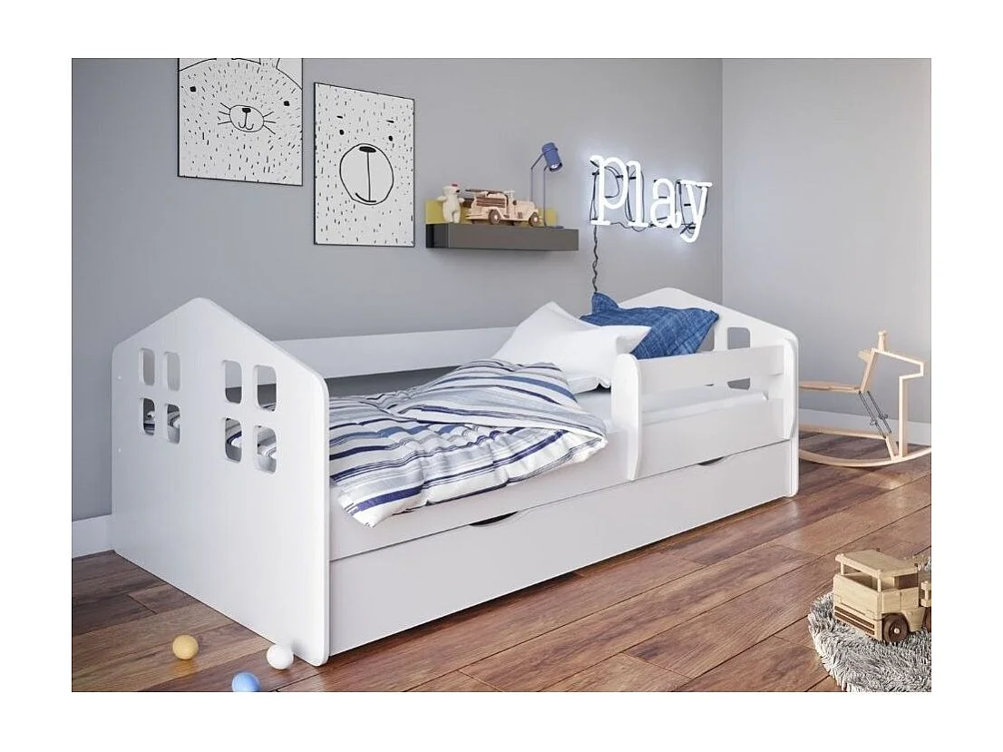 Cama infantil en forma de casa blanca Beno.-Colchones de espuma-Ropa de cama 80x180 cm