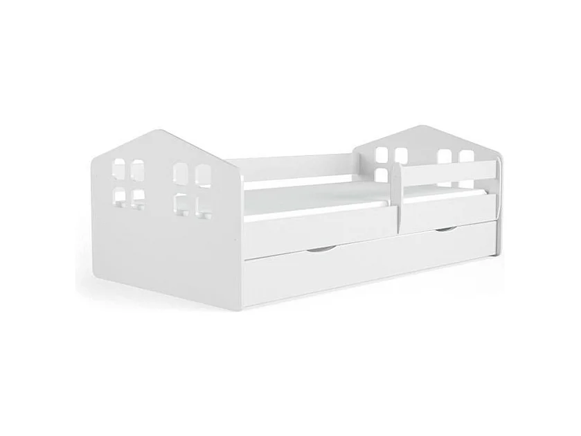 Lit enfant en forme de maison blanche Beno-Matelas mousse-80x180