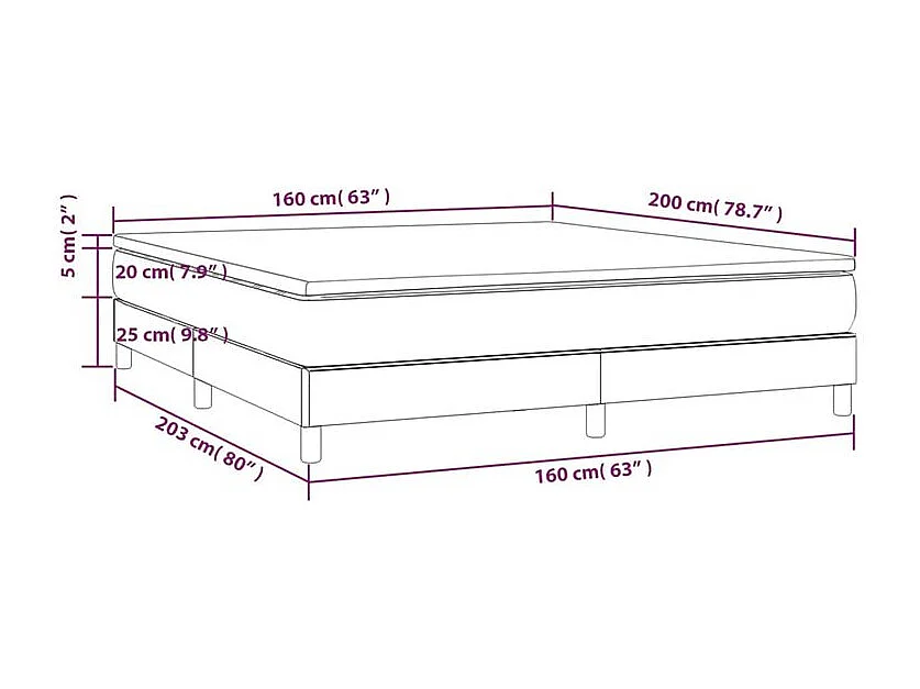Sommier à lattes de lit et matelas Gris foncé 160x200 Velours