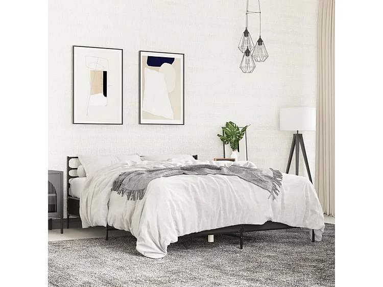 Cadre de lit noir 160x200 bois d'ingénierie et métal